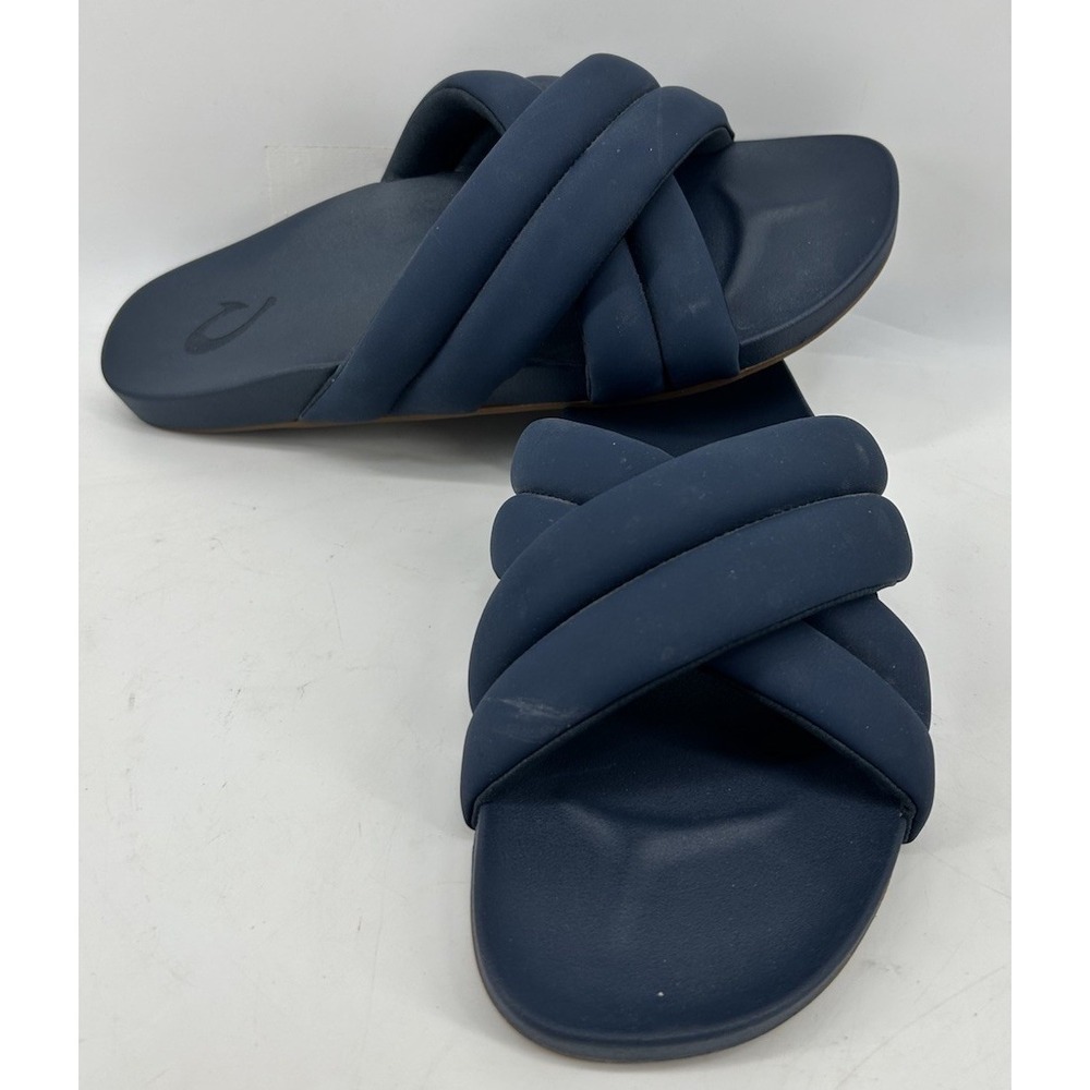 OluKai Hila Moonlit Ocean Slip On Sandals Puffy Crisscross Blue Women's Size‎ 11